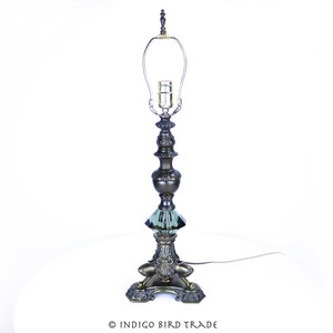 Antique Edwardian French Lamp with Griffin Feet and Smoke Crystal | Bronze Metal Ornate Lion Table Lamp | Vintage Accent Lamp Gothic Revival