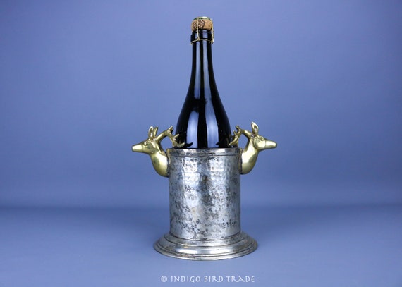 Buy Vintage Wine Coaster Hammered Silver Metal With Brass Deer