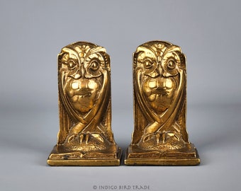 黄金のフクロウの鋳造金属彫刻ブックエンドヴィンテージ像コレクターズ