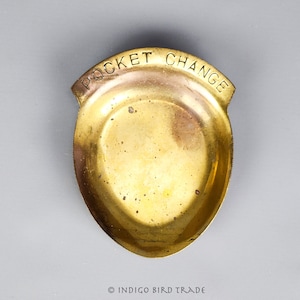 Vintage Pocket Change Brass Trinket Dish | Mid Century Gold Coin Money Dish | Small Jewelry Metal Tray Shelf Decor Gift