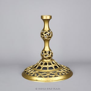 Vintage Brass Filigree Base Candlestick Holder | Ornate Brass Metal Candle Holder | Antique French Style Candleholder Floral Base Flowers