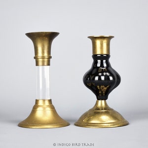 Vintage Brass and Lucite Candleholder and Brass and Black Glass Candle holder | Taper Candlestick with Acrylic Center Brass Bronze Tone