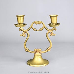 Antique Ornate Brass Candelabra | Vintage Double Candle Holder Centerpiece Old Patina | French Candlestick Holder Shabby Chic Christmas