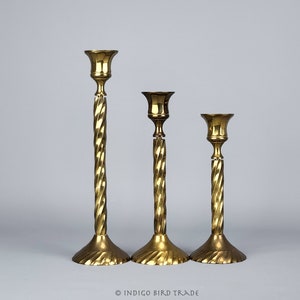 Set of 3 Solid Brass Swirl Candlesticks | Vintage Spiral Graduated Candle holders | Bronze Tone Twisted Candleholders Gold Metal Taper Lot