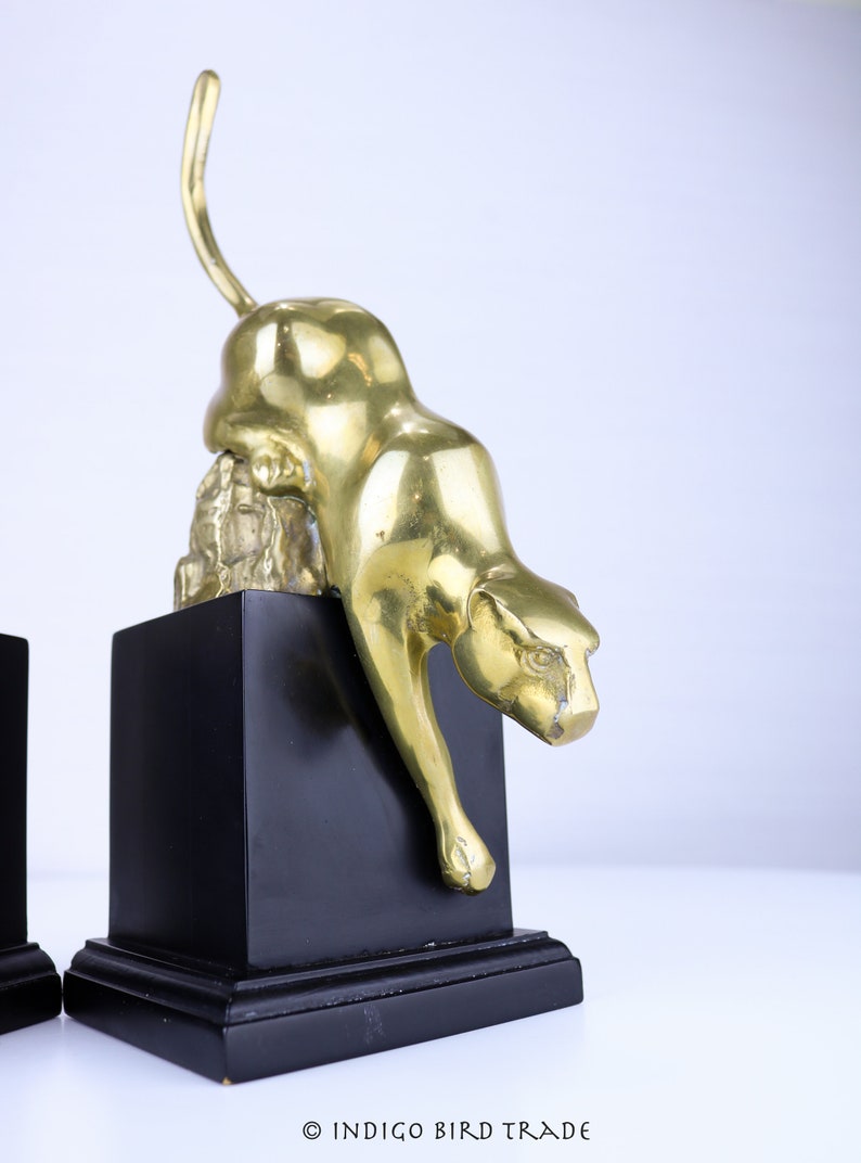 Art Deco Bookends Panther Brass With Wood Base Vintage Cat Etsy