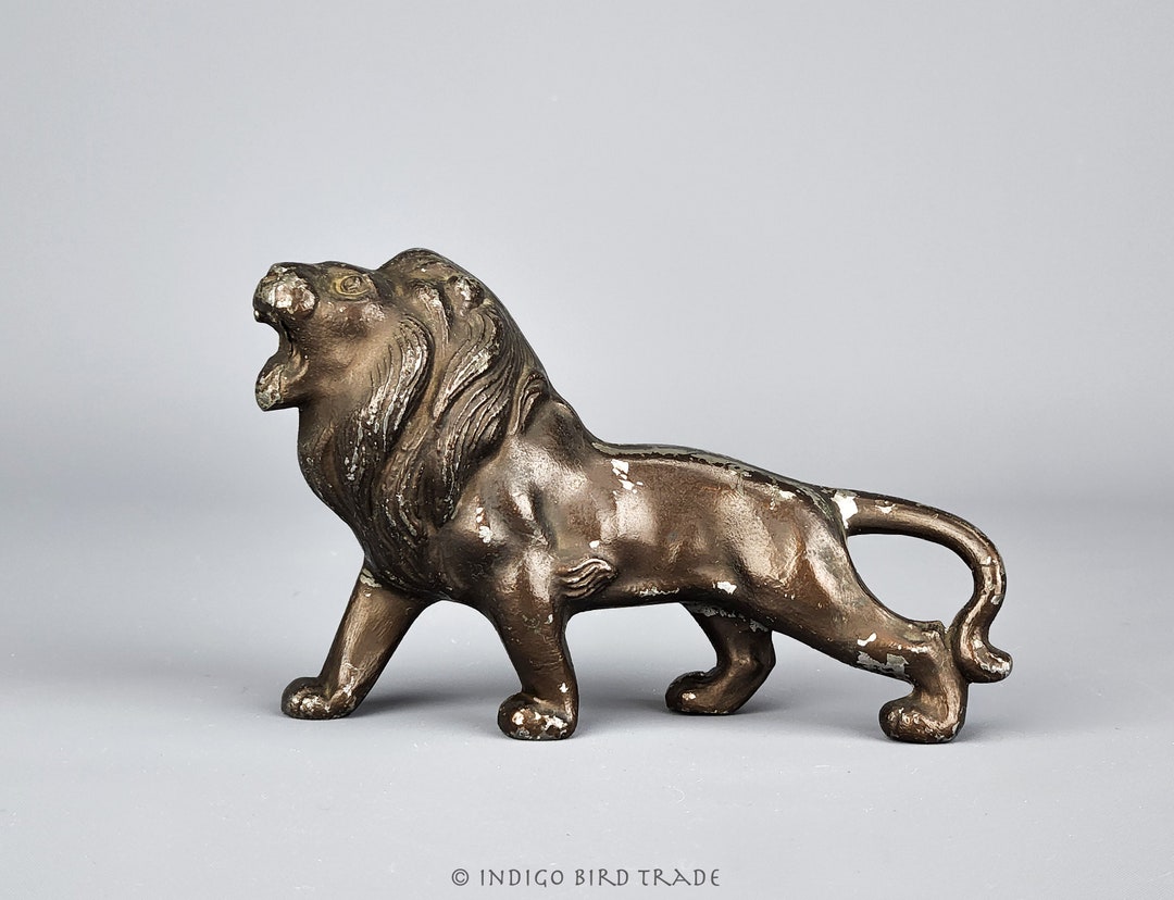 Vintage Art Deco Spelter Lion Statue | Antique Bronze Metal Lion ...