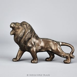 Vintage Art Deco Spelter Lion Statue | Antique Bronze Metal Lion Figurine Paperweight | Lion Sculpture Figure Zodiac Sign Gift Shelf Decor