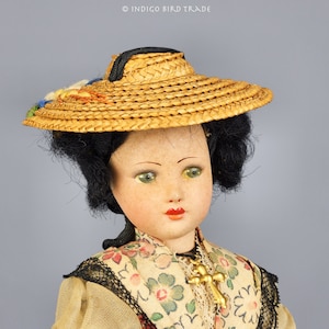 1940s Antique French Doll La Poupées Nicette | Vintage Doll Made in Provence France | Hand Painted Doll Original National Dress and Hat