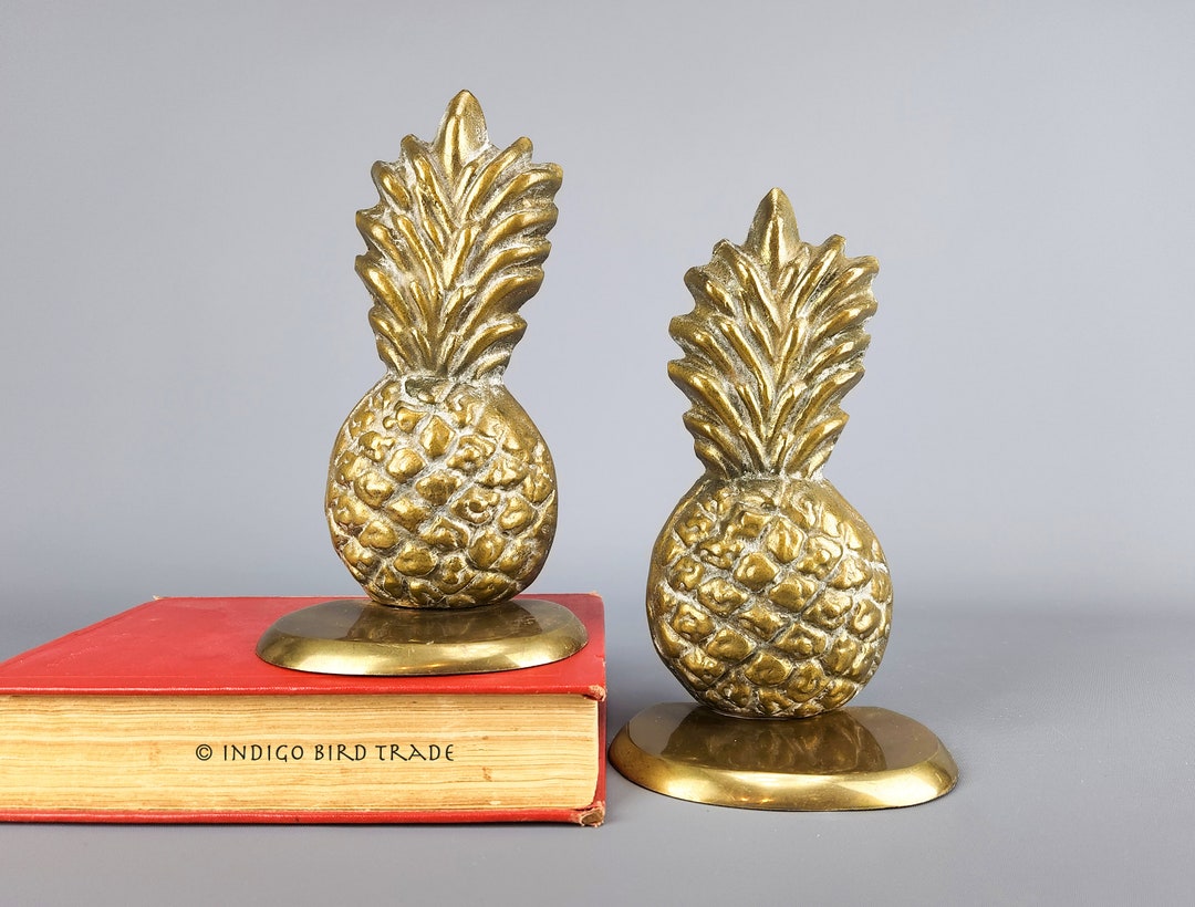 Vintage Pair of Brass Pineapple Bookends Antique Gold Metal Etsy