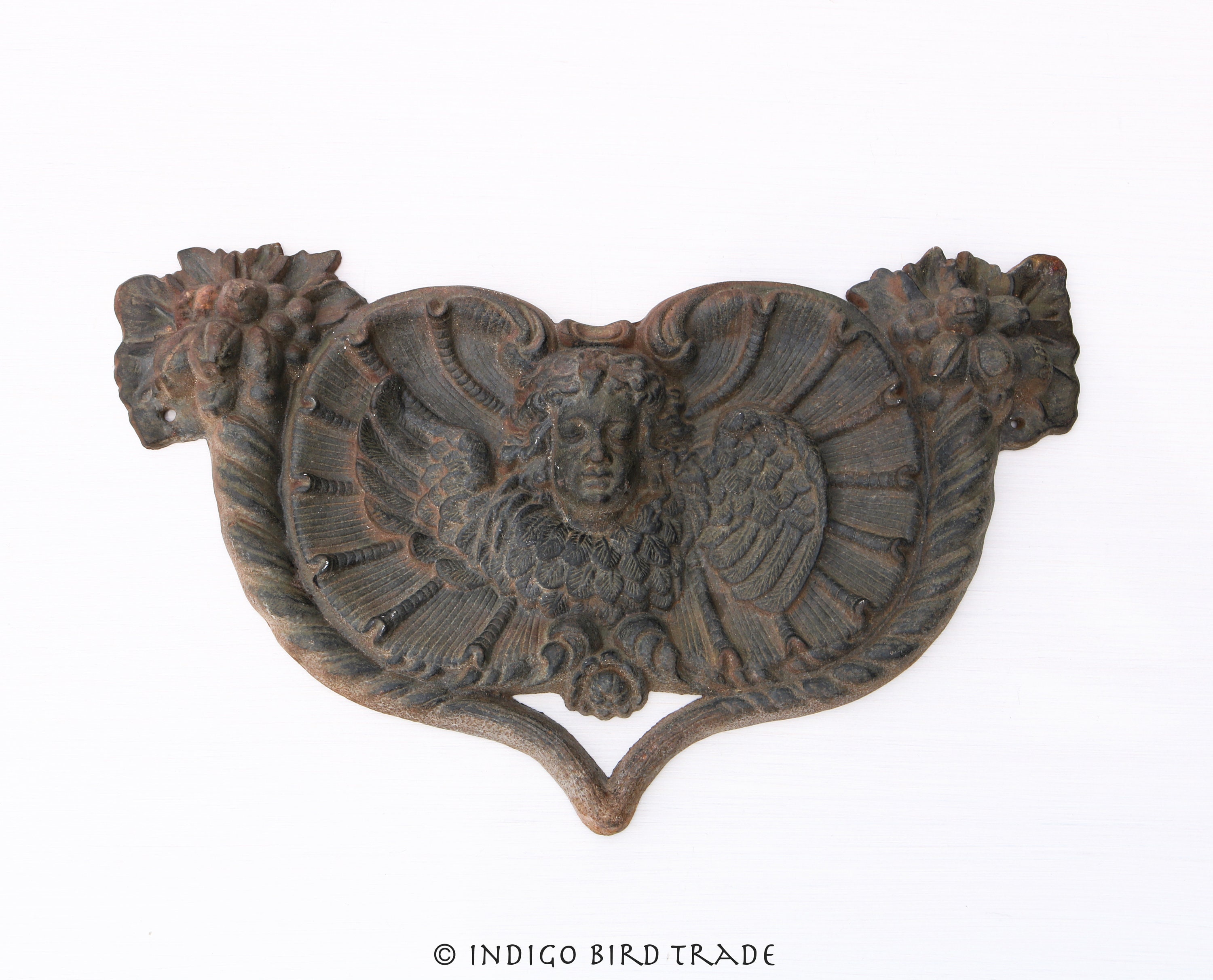 22 Antique Victorian Cast Iron Cherub Repousse Heart Plaque