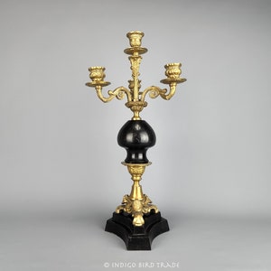 19&quot; Tall Ornate Gold Brass and Black Candelabra French Style | Vintage Taper Candelabra Four Arms | Antique Candle Holder Candlesticks