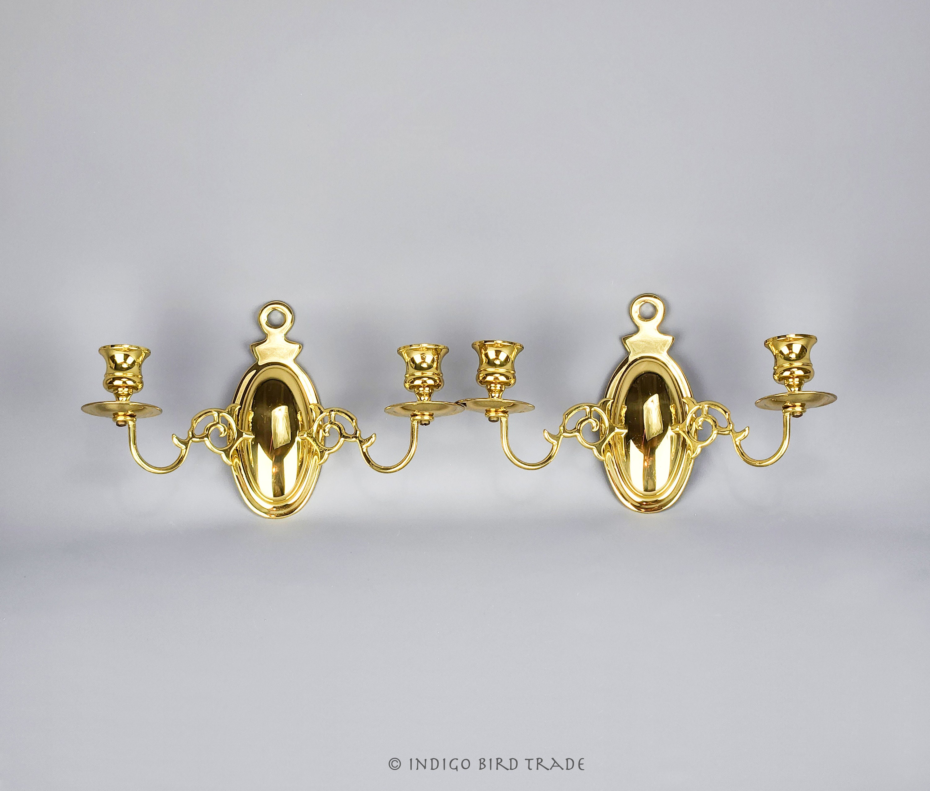 Pair of Baldwin Solid Brass Wall Candle Sconces Vintage Gold