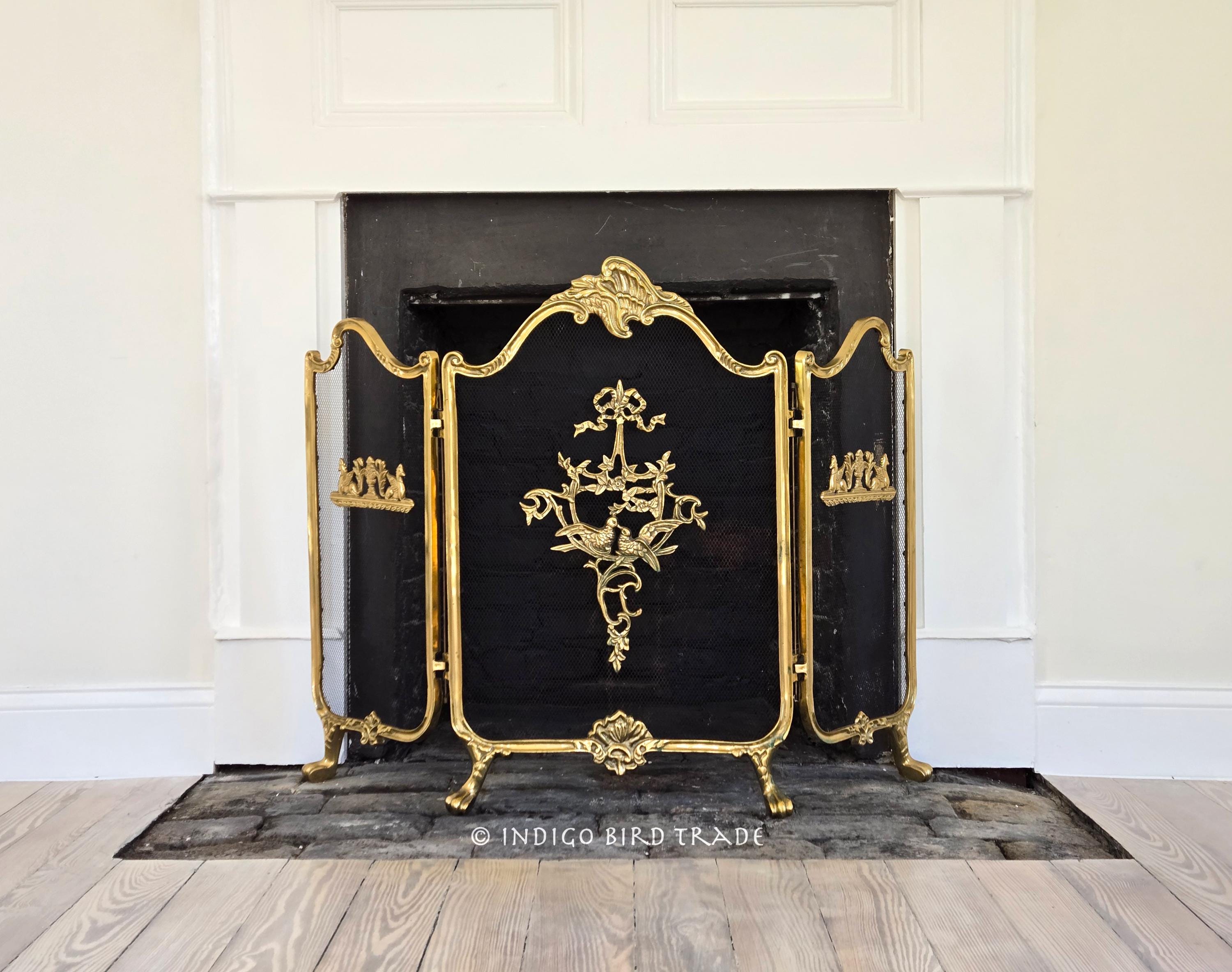 Antique Ornate Louis XVI Style French Provincial Brass Fireplace