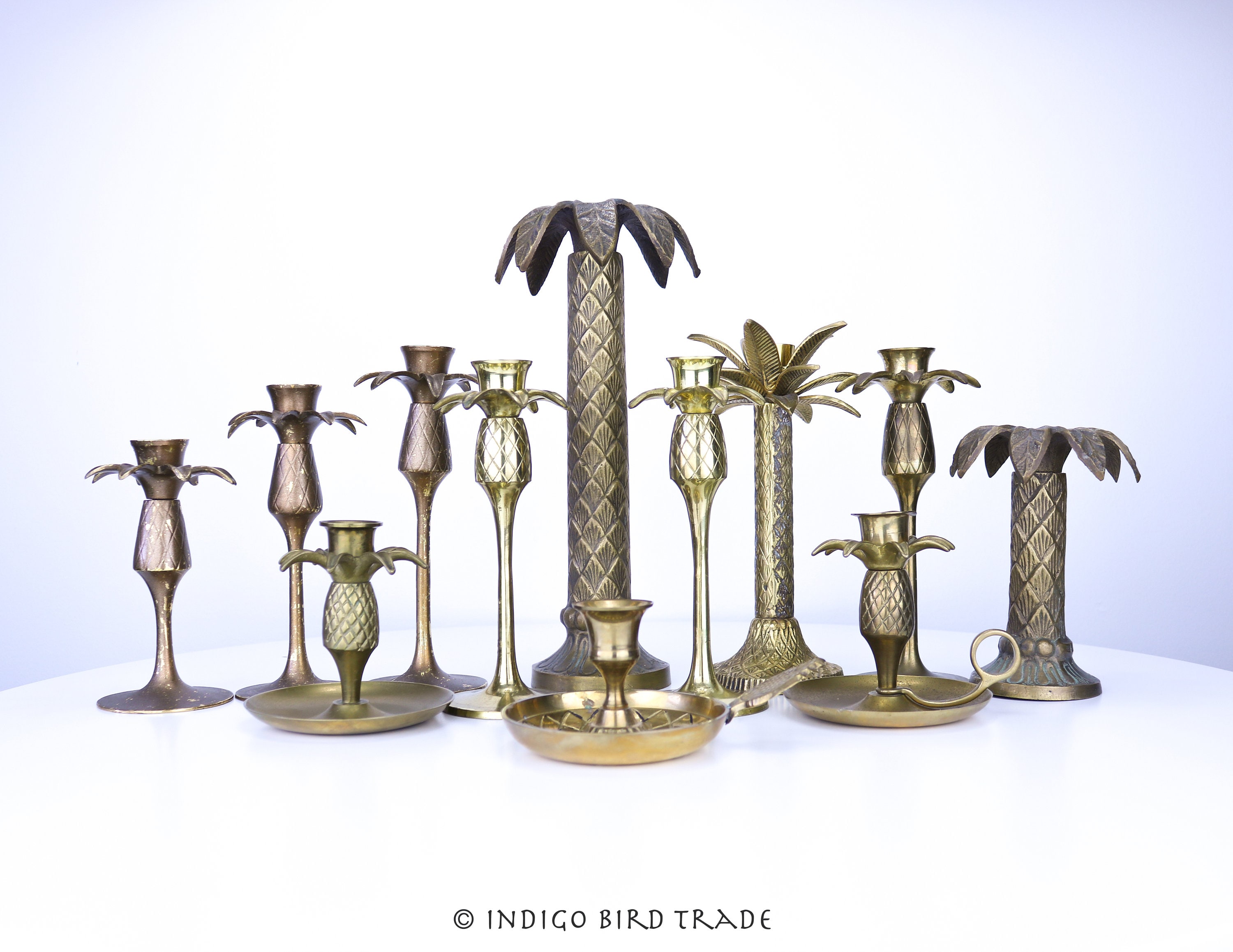 Vintage Brass Palm Candlesticks Set of Gold Metal Candle Etsy