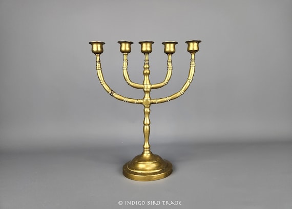 メノーラー ハヌッキーヤー ジュエルアクセント 青い木 燭台 儀式 キャンドルホルダー アンティーク 燭台ホルダー 9 ハヌカ装飾 レトロ燭台ホルダー ハヌカ キャンドル