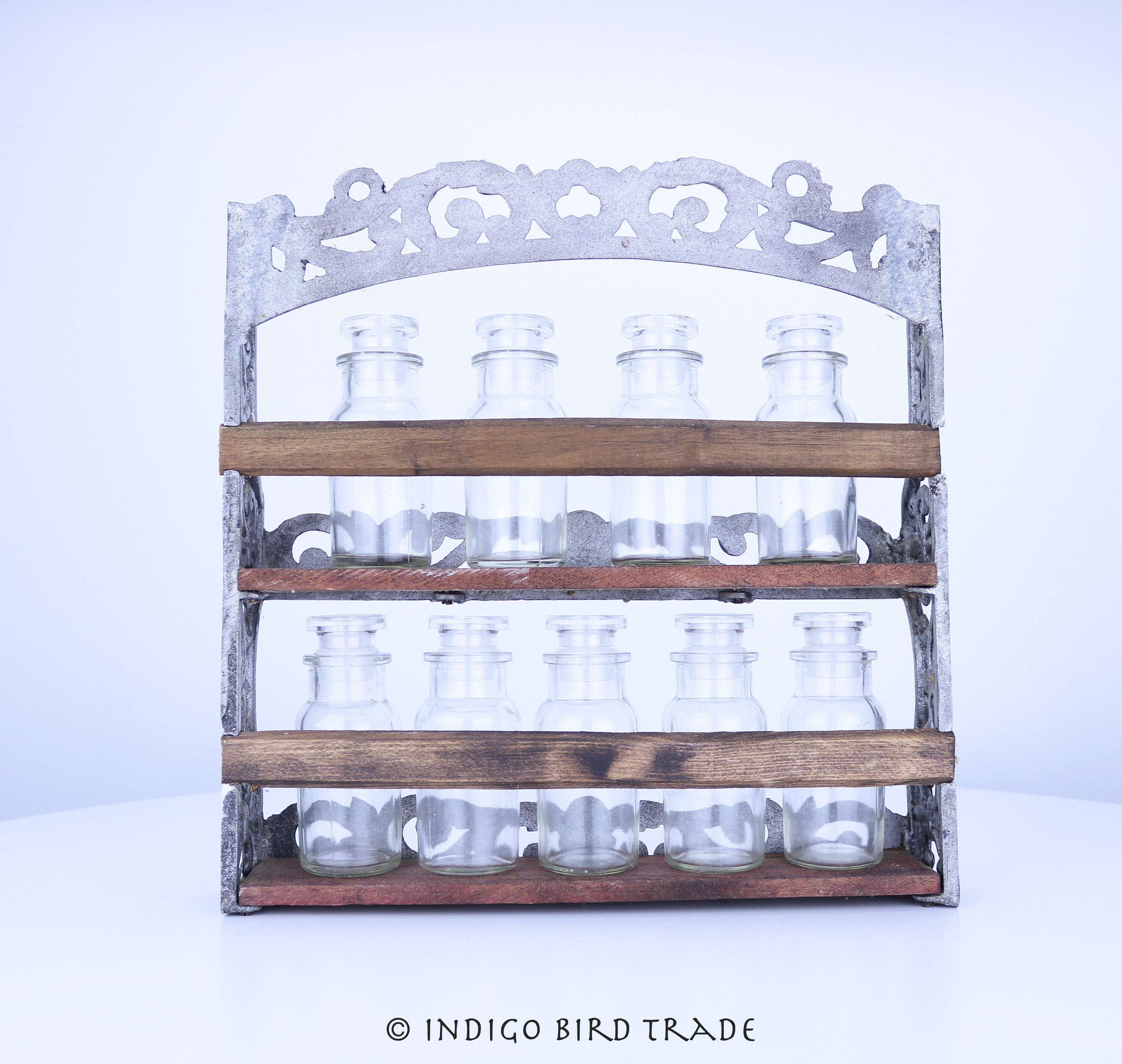 Vintage Metal Spice Rack With 9 Glass Jars Antique Wall Etsy