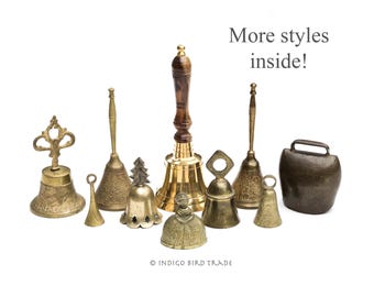 Vintage Solid Brass Bell Lot | Bronze Hand Bell | Ornate Christmas Bell | Antique Farmhouse Cow Bell Farm Goat Bell | Small Miniature Bell