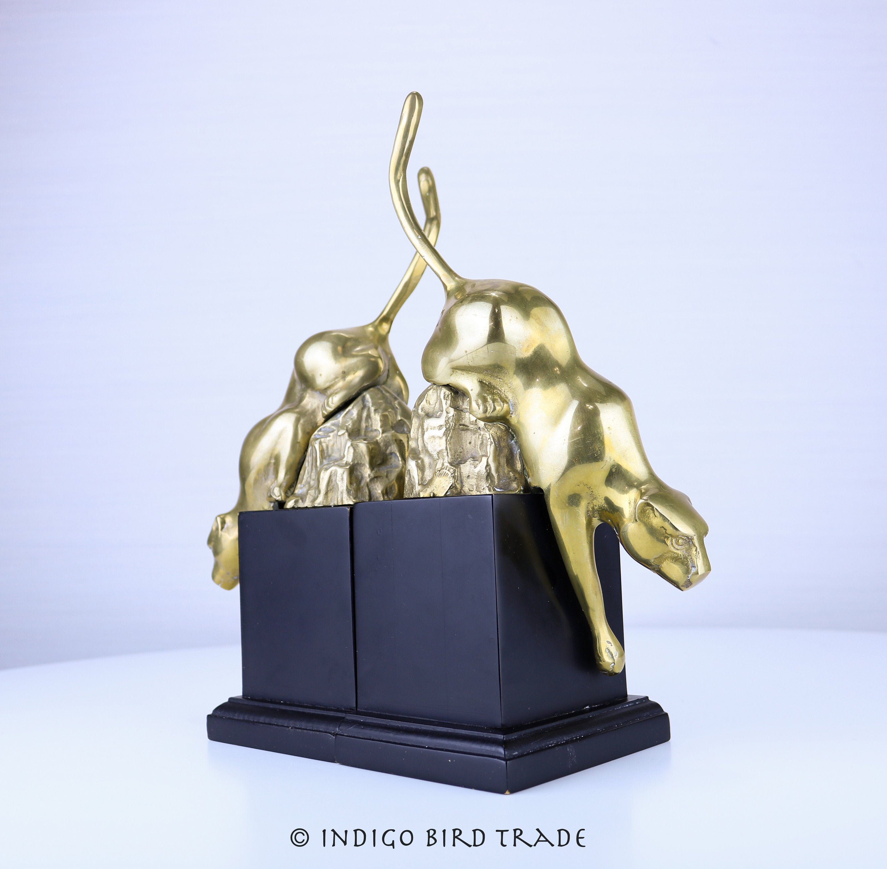 Art Deco Bookends Panther Brass With Wood Base Vintage Cat Etsy