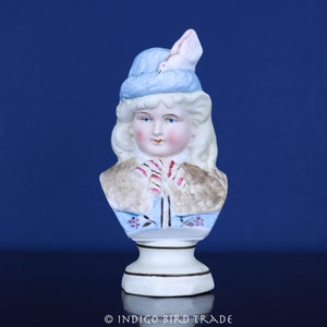 1900&#39;s Antique German Bisque Porcelain Lady Bust Figurine | Vintage Ceramic Victorian Girl Woman Statue | Gebruder Heubach Era Sculpture