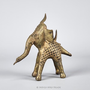 Antique Dhokra Elephant Figurine | Vintage Indian Metal Elephant Figure Statuette | Ornate Bronze Elephant Ring Holder Asian Brass Decor