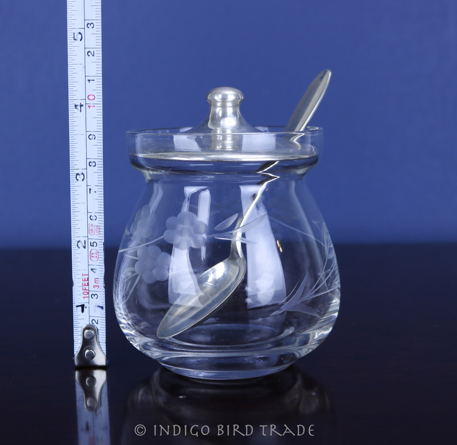 Antique Etched Glass Mustard Jar with Sterling Silver Lid & Etsy