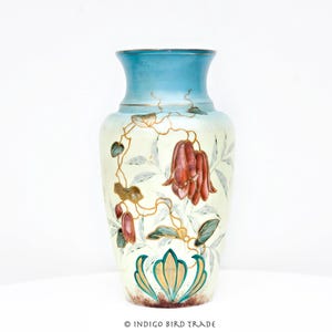 Antique 19th Century Old French Hand Painted Opaline Glass Vase with Floral Motif