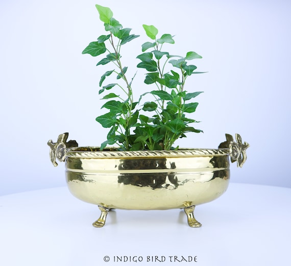 Large Hammered Brass Jardiniere Planter With Rose Handles Vintage | Ornate  Gold Metal Footed Plant Pot | Mid Century Plant Pot Mid Century - Etsy
