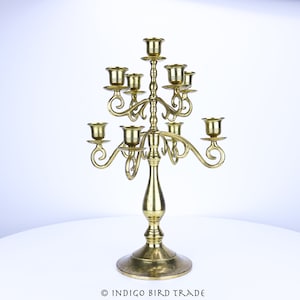 15" Vintage Solid Brass Ornate Candelabra 9 Arms | Antique Graduated Candelabra Gold Metal Candlesticks Candle holders Centerpiece Christmas