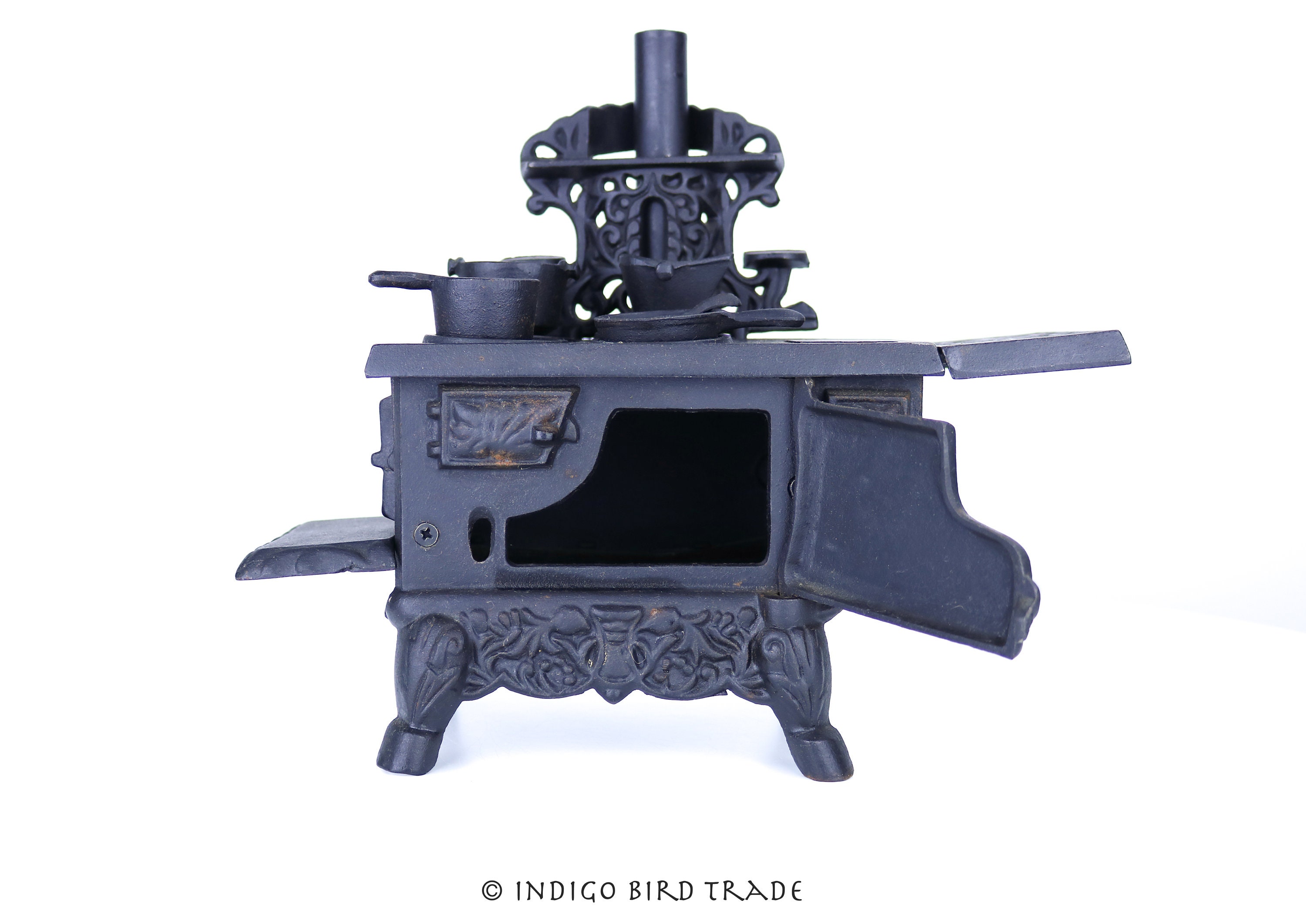 Vintage Cast Iron Miniature Childs Stove With Pots and Pans Etsy