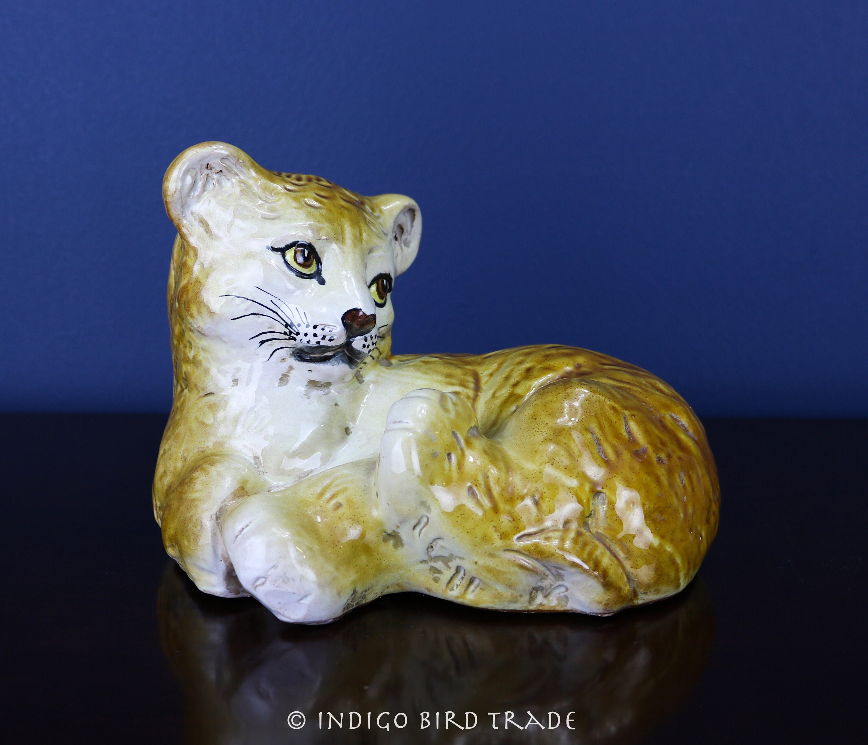 Vintage Italian Majolica Ceramic Lion Cub Statue Antique Etsy