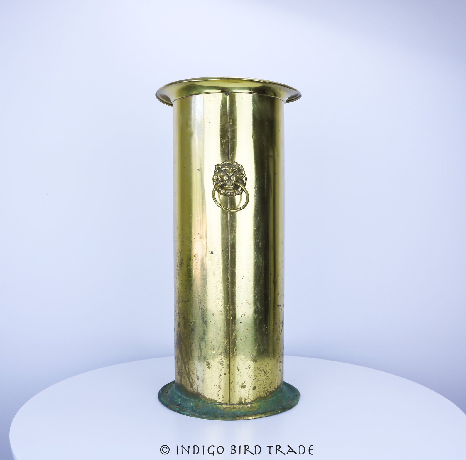 Antique Tall Brass Umbrella Stand With Lion Head Ring Handles Etsy New Zealand