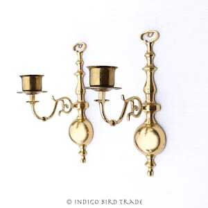 12.5&quot; Pair of Vintage Solid Brass Ornate Colonial Sconces | Antique Wall Hanging Sconces Victorian Candle Holder Sconce Candelabra Hurricane