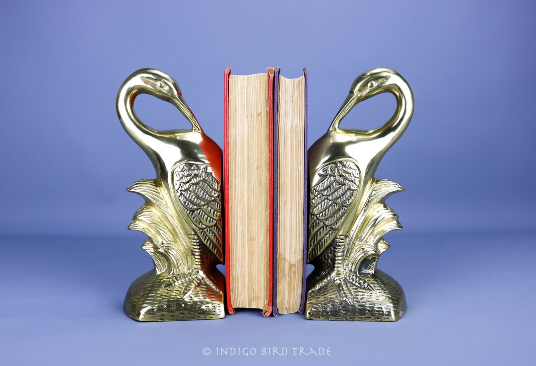 Pair of Vintage Art Deco Solid Brass Crane Bookends Antique Etsy