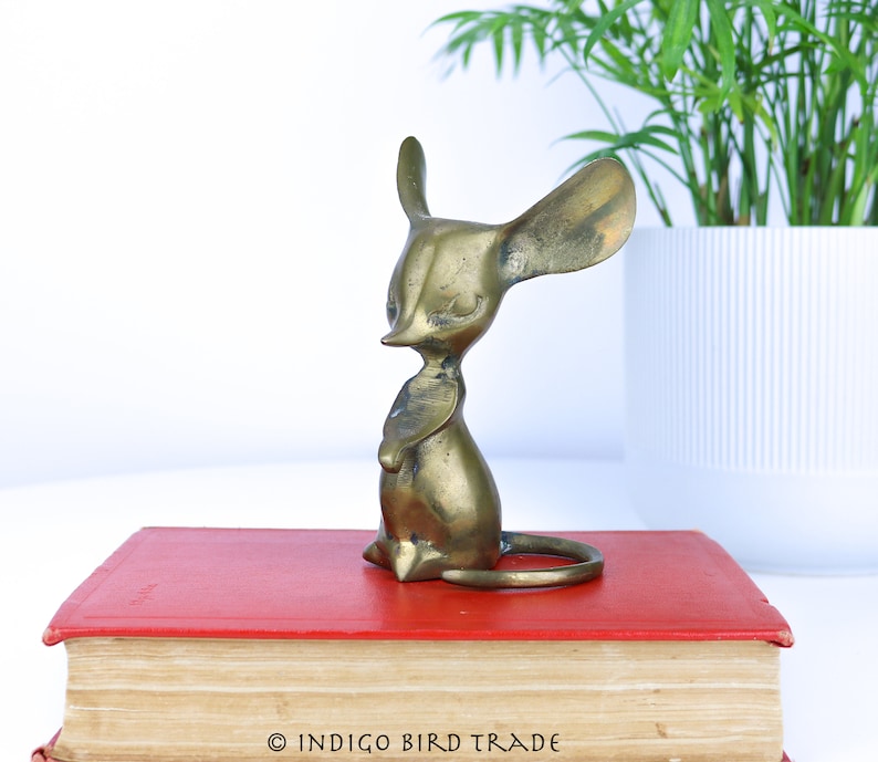 Lovely Brass Mouse Figurine Vintage | Mid Century Gold Metal Mickey Mouse Paperweight Statue | Animal Sculpture Minnie Mouse Christmas Gift image 1