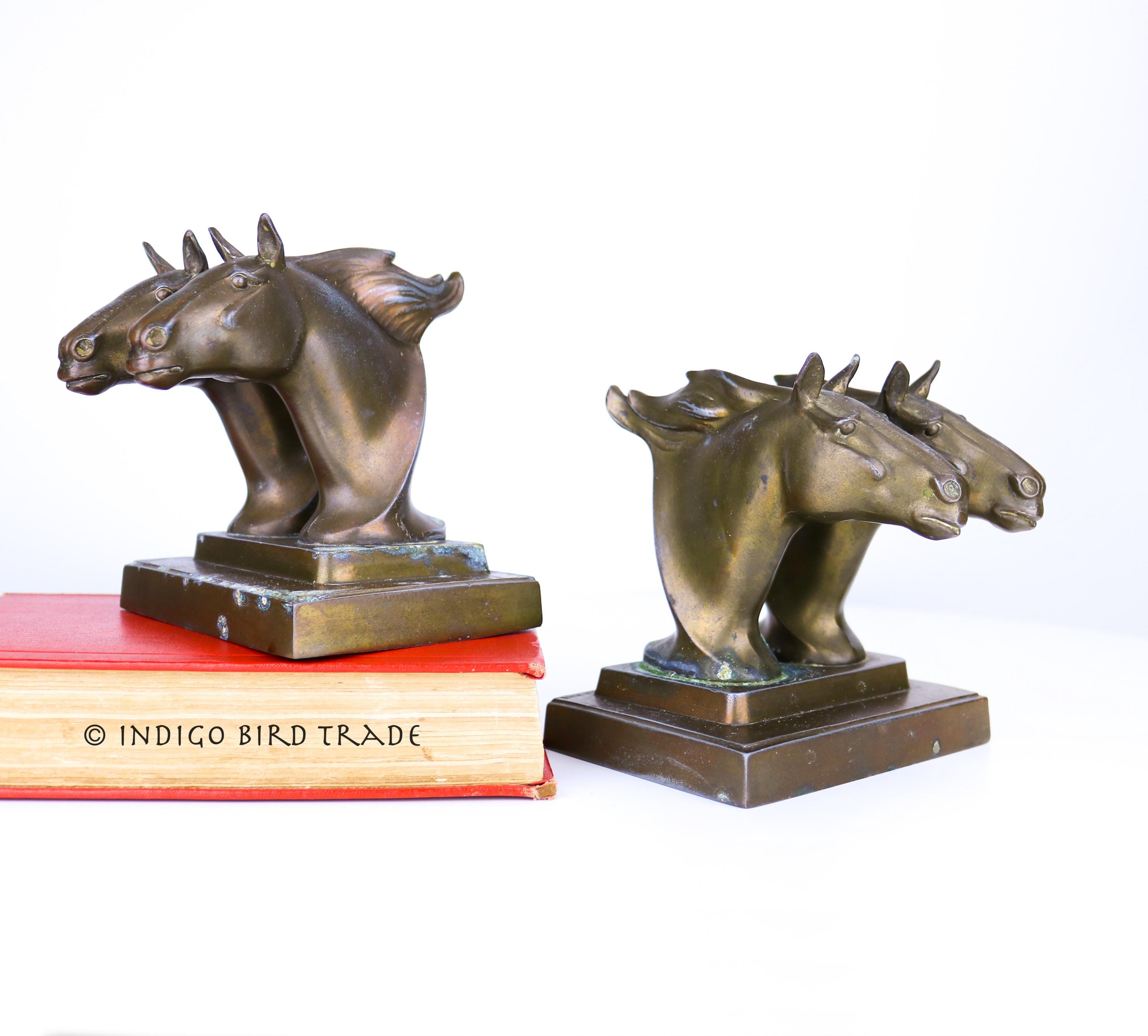 1920s Art Deco Frankart Double Horse Head Bronze Bookends