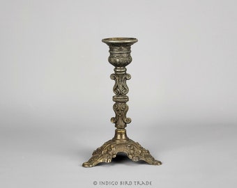 Vintage Italian Ornate Taper Candle Holder | Dark Metal Candlestick Made in Italy Mid Century Bronze Tone Candleholder Baroque Gothic Style