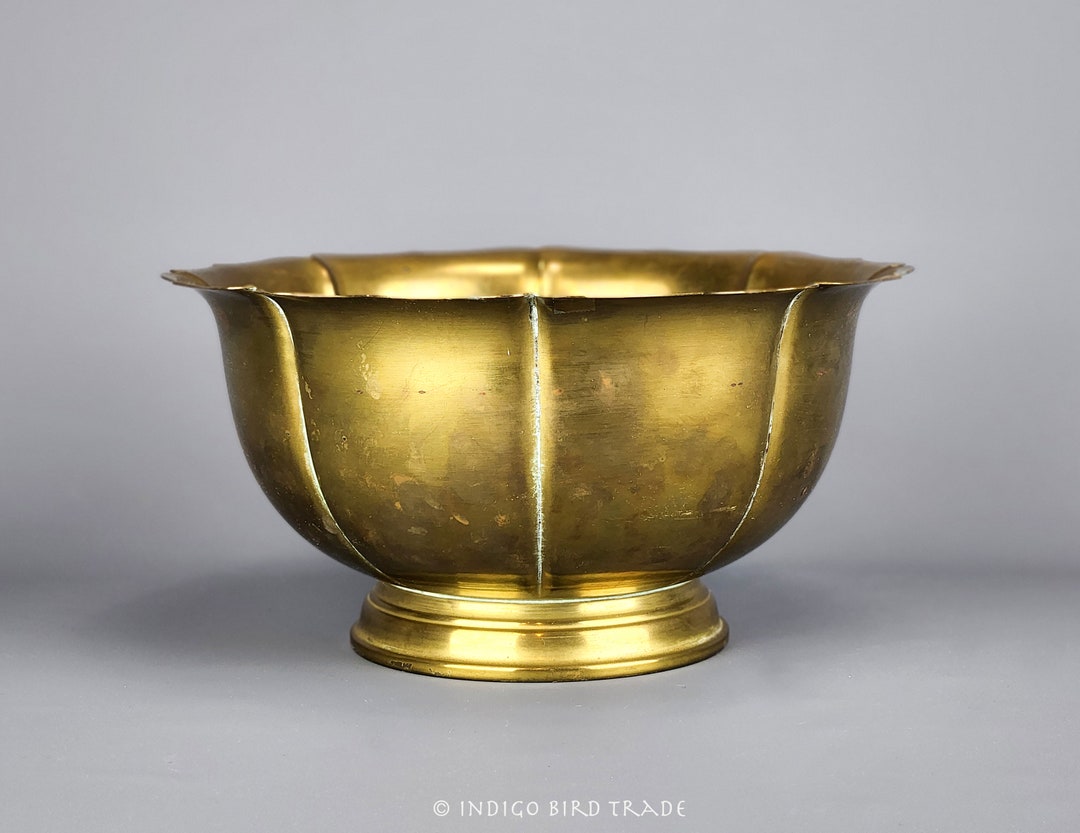 Large Brass Pedestal Bowl or Planter Tulip Shape Vintage Etsy