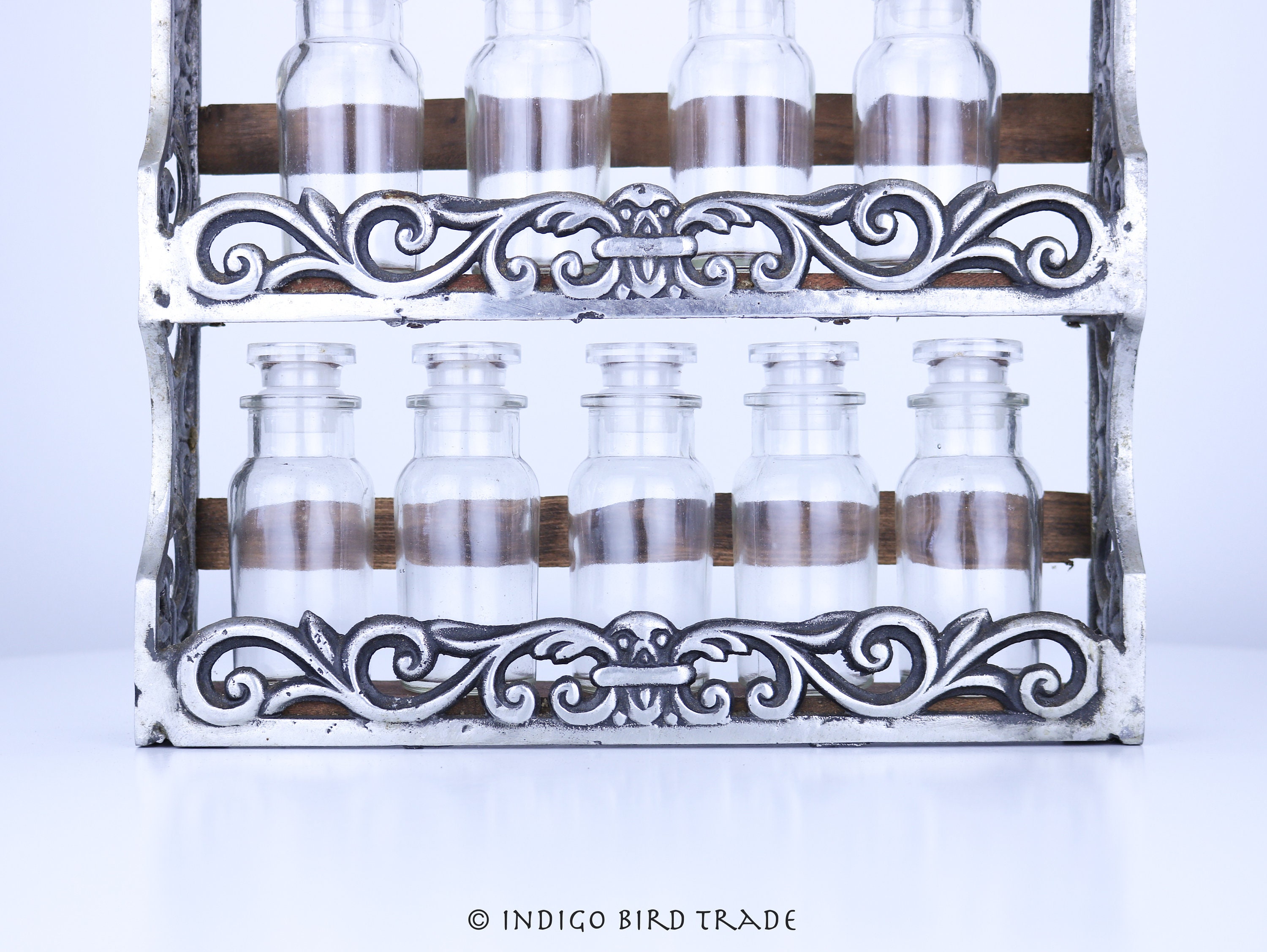 Vintage Metal Spice Rack With 9 Glass Jars Antique Wall Etsy