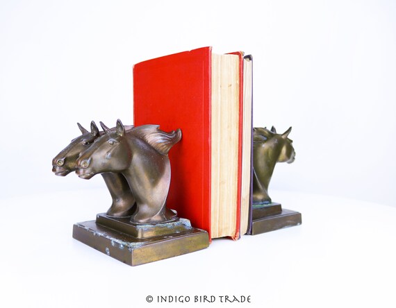 1920s Art Deco Frankart Double Horse Head Bronze Bookends Antique 