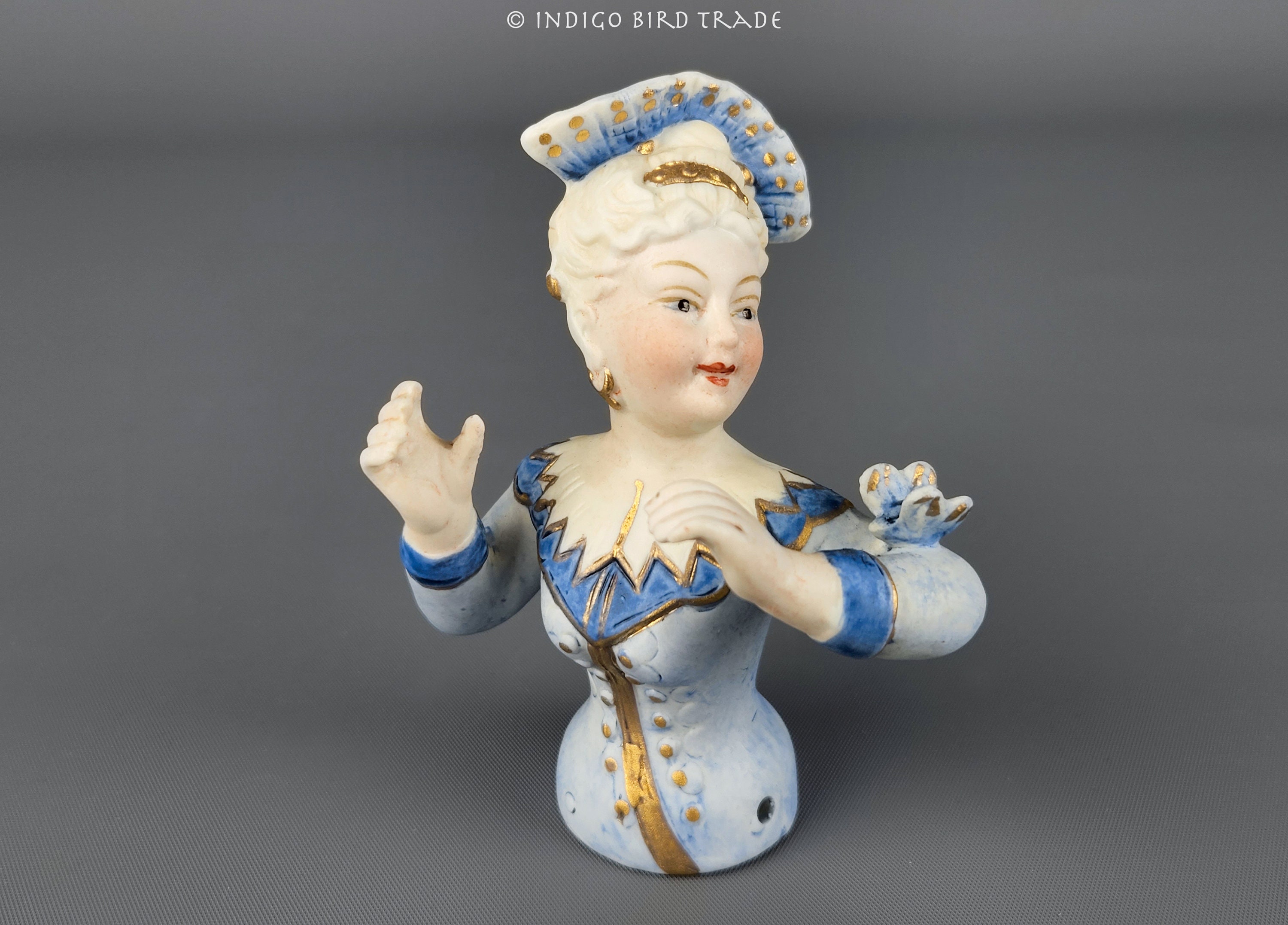 1920's German Porcelain Half Doll Figurine | Antique Miniature Pin