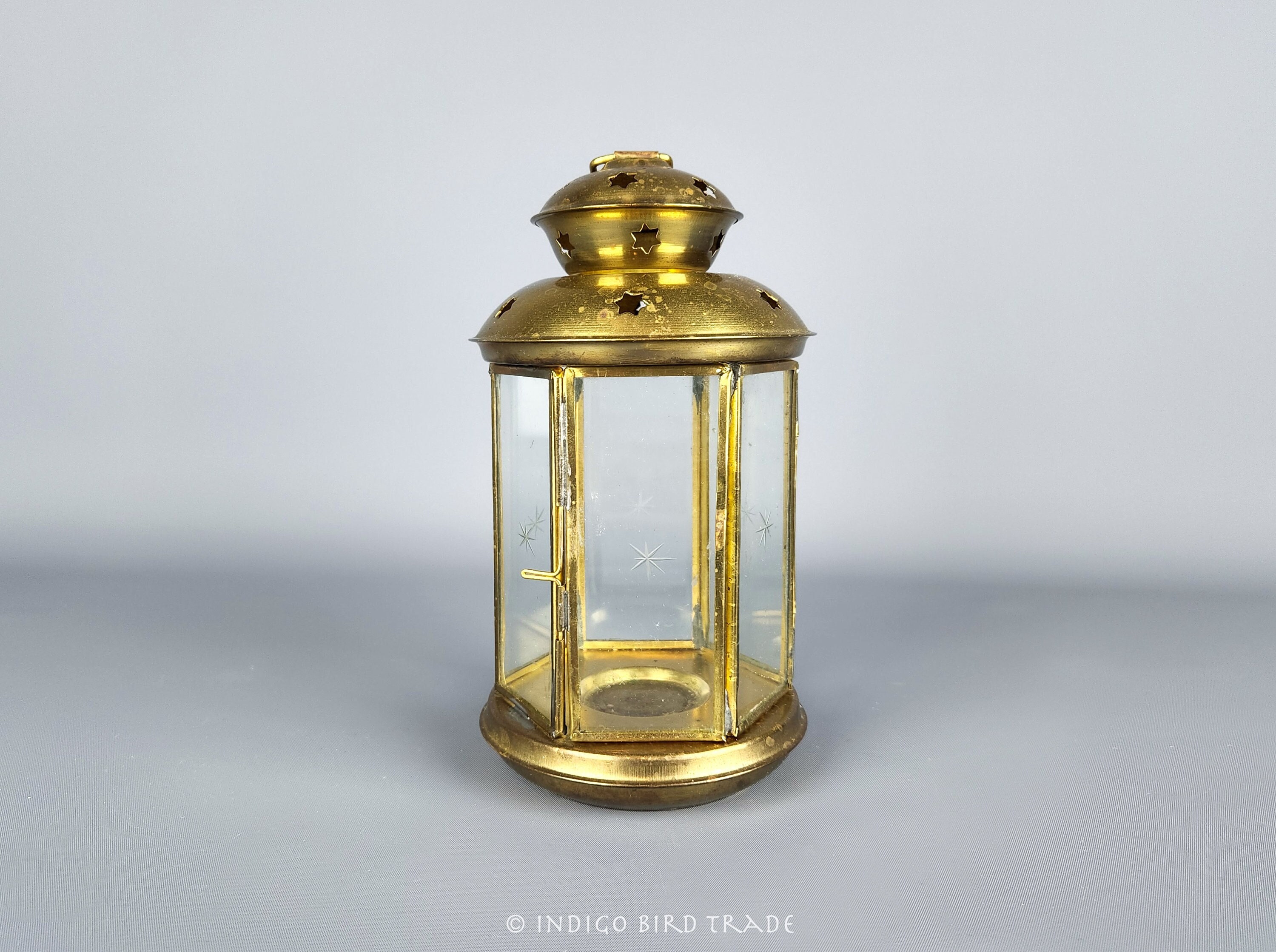 Vintage 14 Brass Anchor Oil Lamp w/ Clear Fresnel Lens - Ship