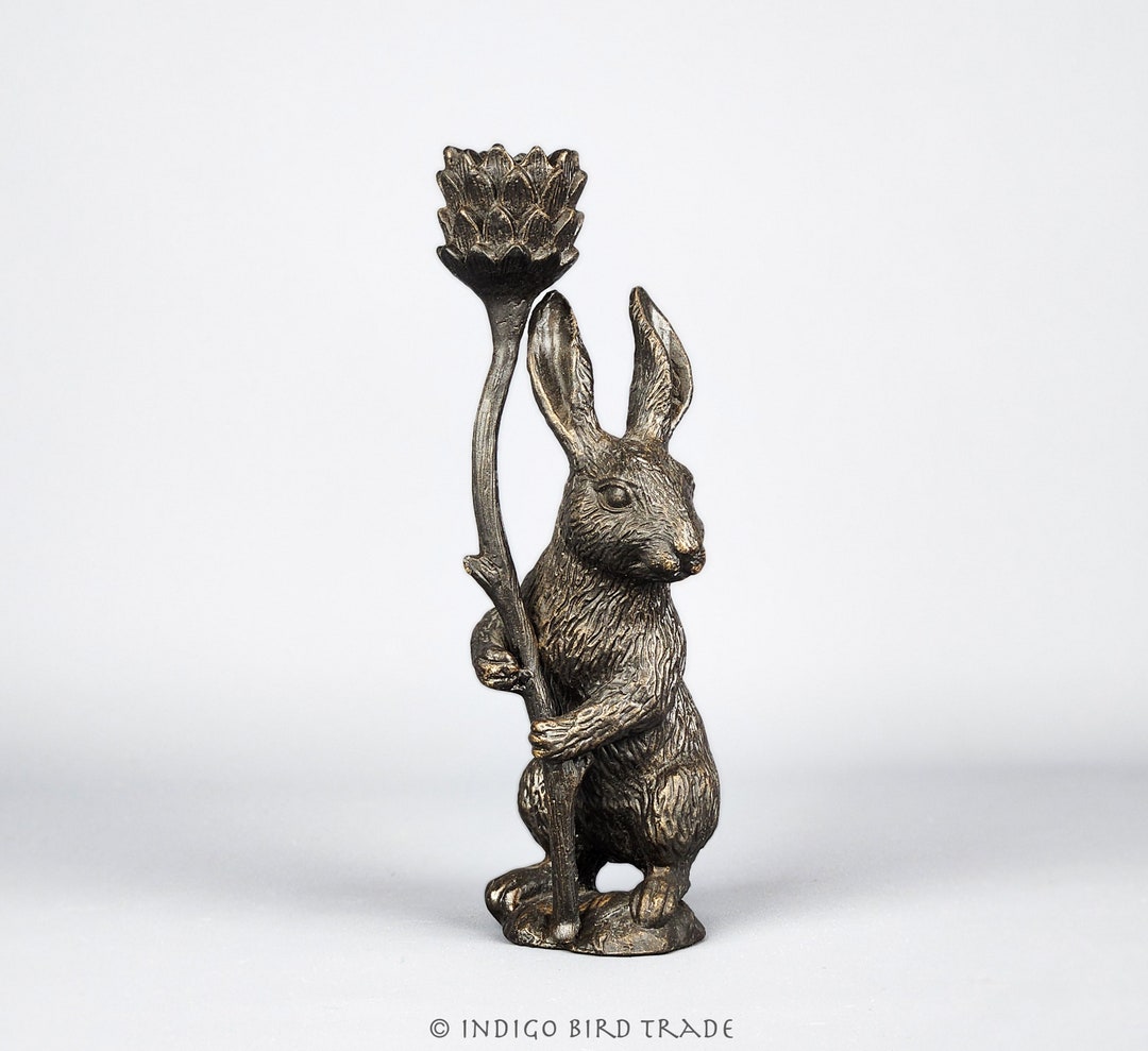 Bronze Rabbit Butler With Flower Candle Holder | Vintage Cast Metal ...