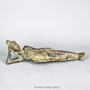 Antique 19th Century Bronze Reclining Buddha Statue 9&quot; Long | Sculpture of Sleeping Buddha  Lying Down Buddha Buddhist Art Buddhism