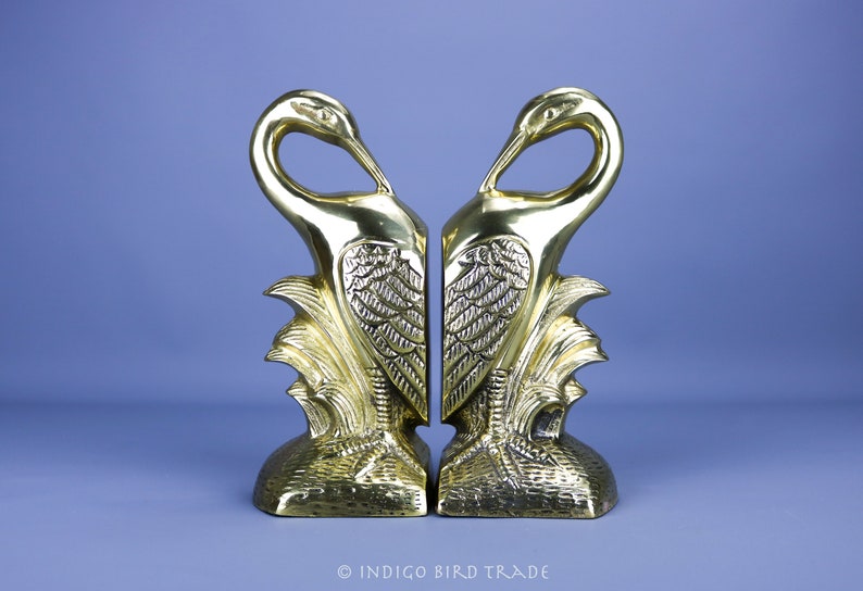 Pair of Vintage Art Deco Solid Brass Crane Bookends Antique Etsy