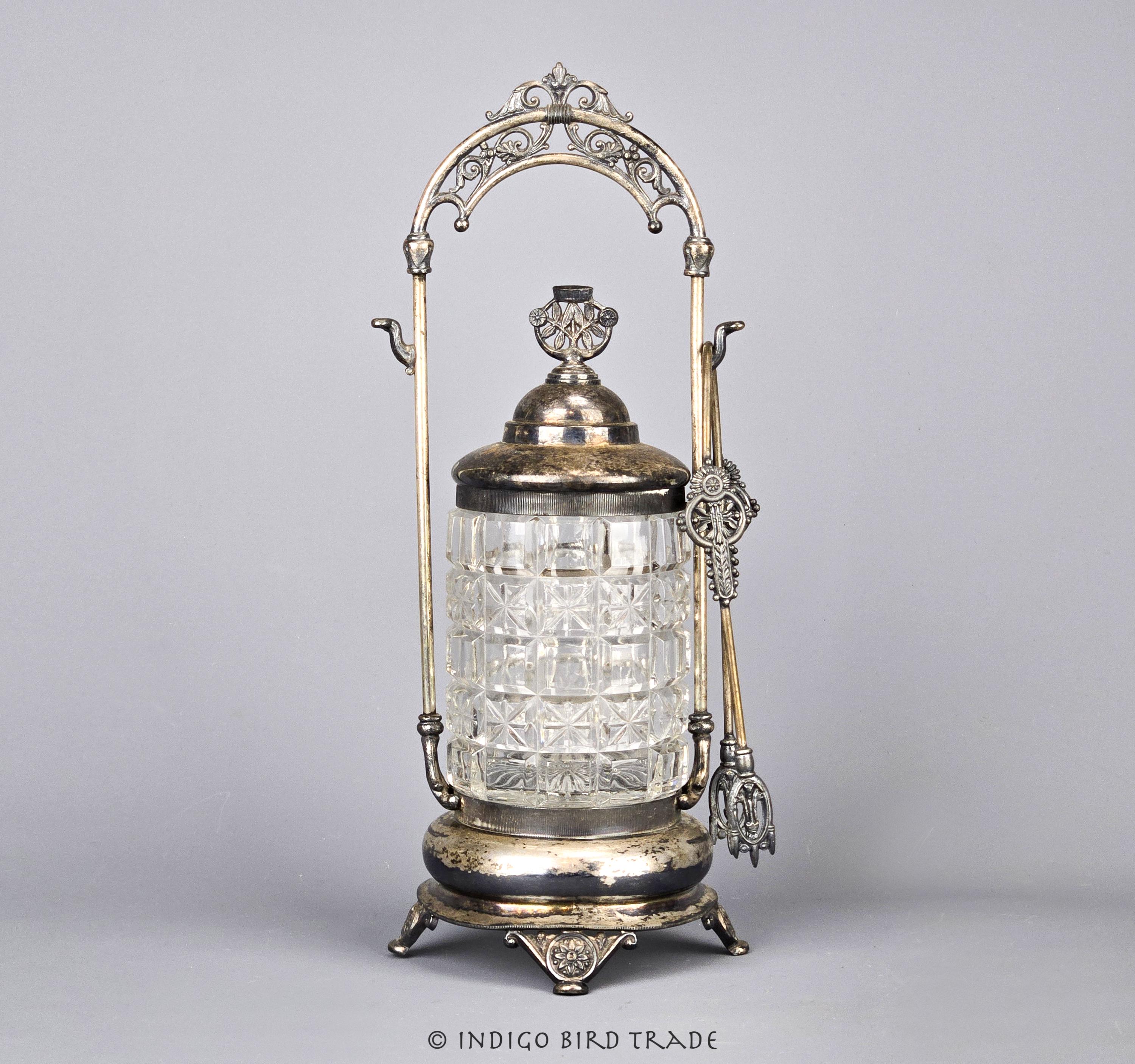 1880's Silverplate Pickle Castor Jar and Tongs by Simpson Hall