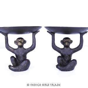 Pair of Brass Monkey Butler Pillar Candle Holders | Vintage Monkey Candlesticks Bronze Metal Mid Century Figurine Statue Sculpture Decor