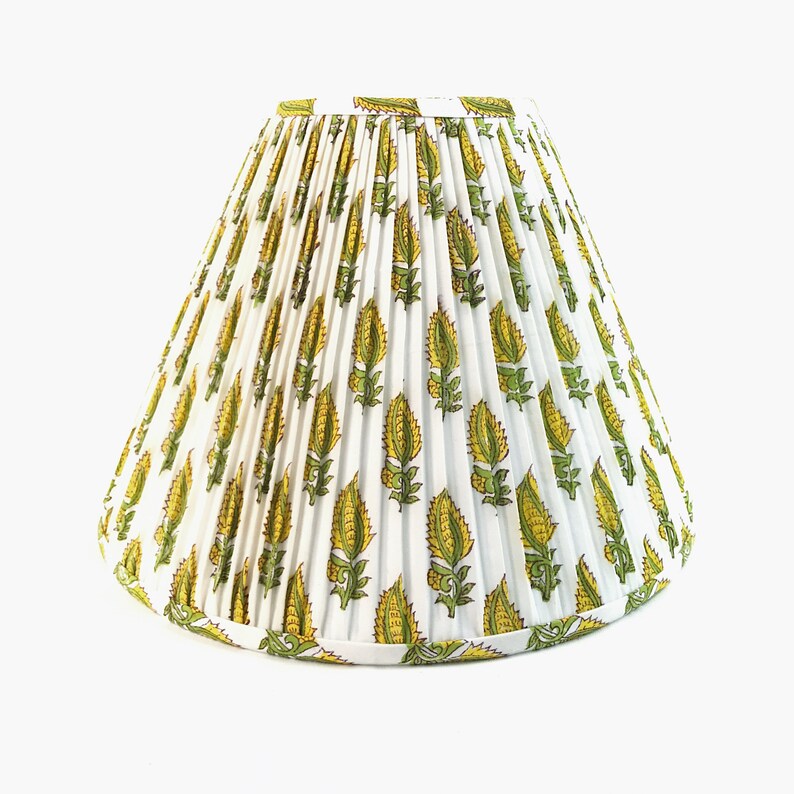 White Yellow Green Pleated Lampshade Gathered Sconce Chandelier Flowers Block Print Lamp Shade