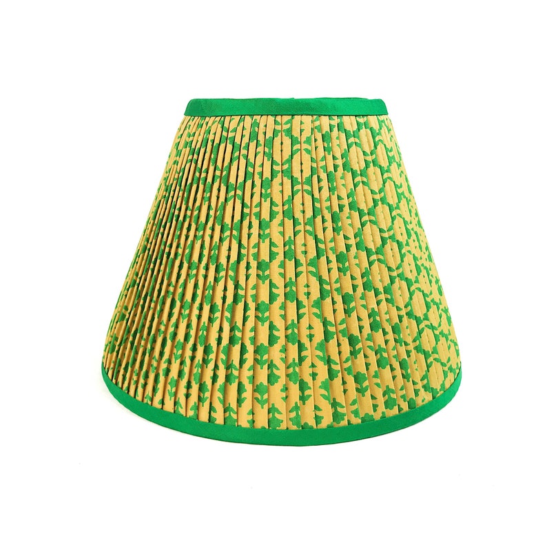 Kelly Green Chartreuse Hand Pleated Lampshade Gathered Sconce Block Print Modern Boho Home Decor