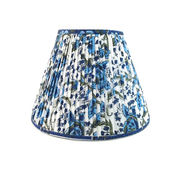 Fl White And Blue Pleated Lampshade Gathered Sconce Chandelier Lamp Shade Flowers Cobalt Home Decor