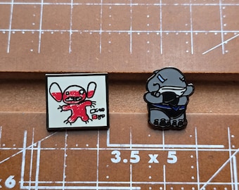 Stitch Badness Level and Tiny Gantu, Hard Enamel Pin Set